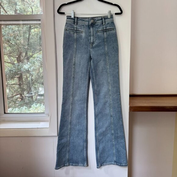 Free People Firecracker Flare Jeans Blue Red Suede Stars  26 - Picture 5 of 10